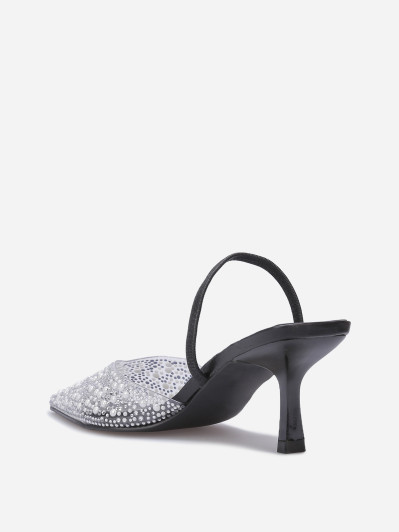 Escarpins slingback à strass et perles