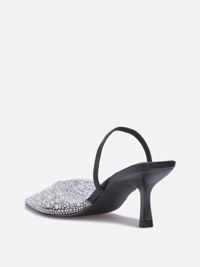 Escarpins slingback à strass et perles