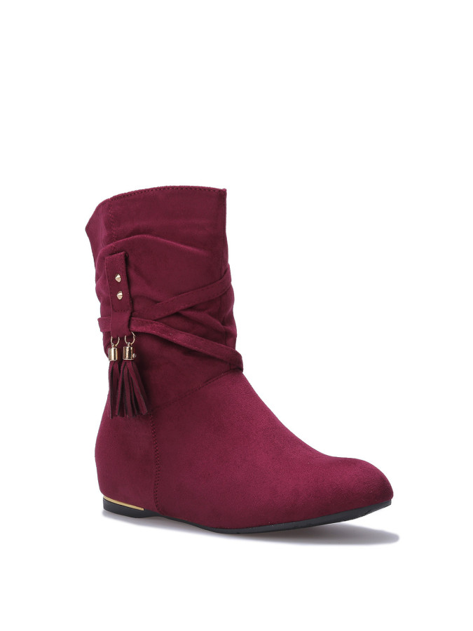 Bottines plissées et compensées à pampilles