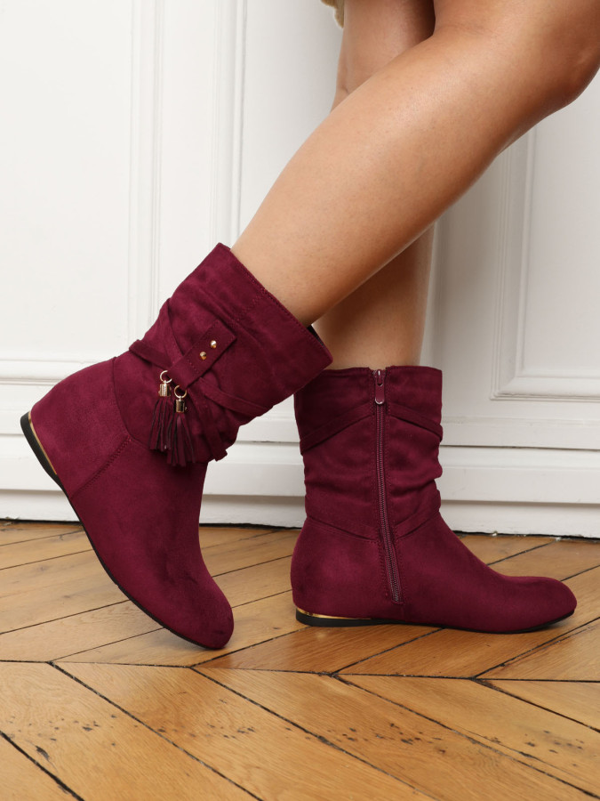 Bottines plissées et compensées à pampilles