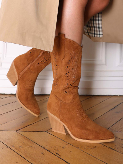 Santiags ajourées en suédine