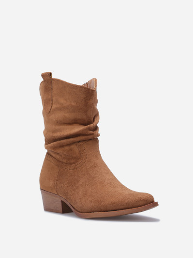 Bottines santiags froncées en suédine