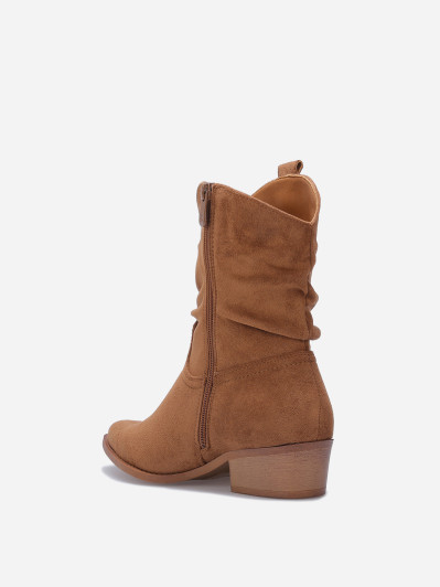 Bottines santiags froncées en suédine