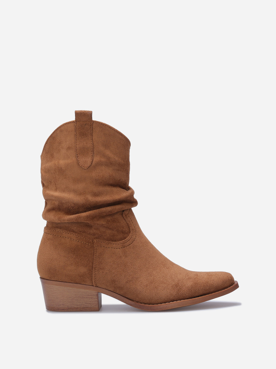 Bottines santiags froncées en suédine