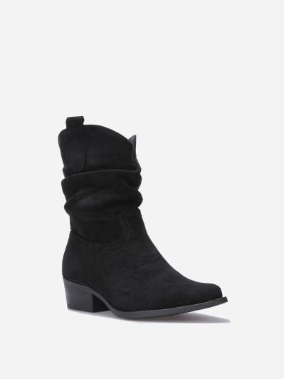 Bottines santiags froncées en suédine