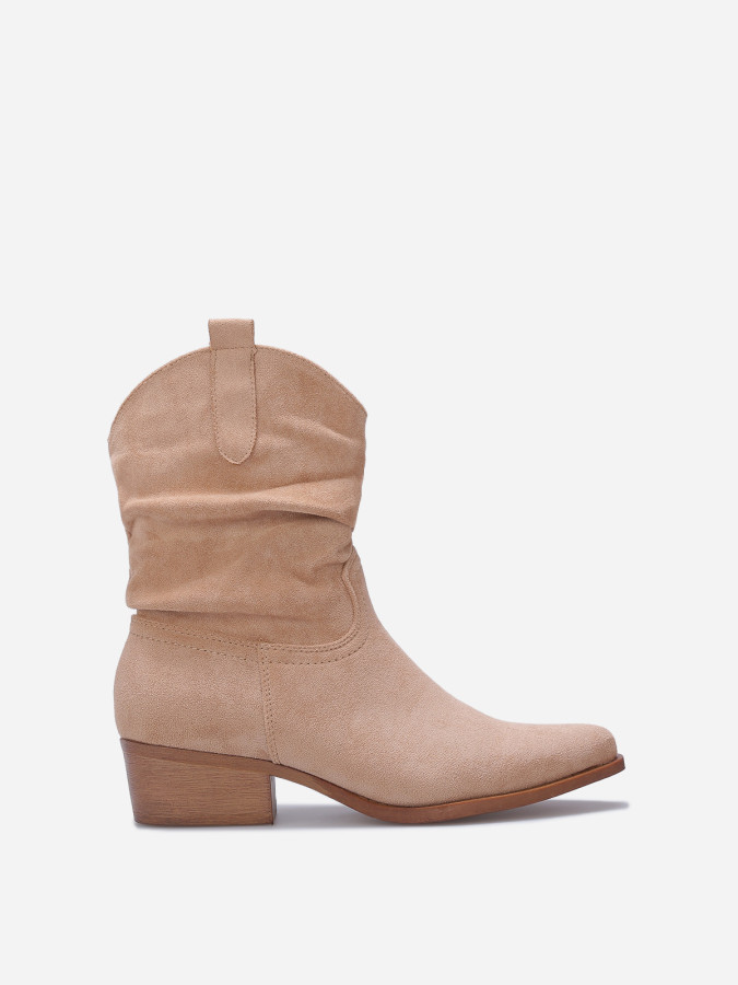 Bottines santiags froncées en suédine