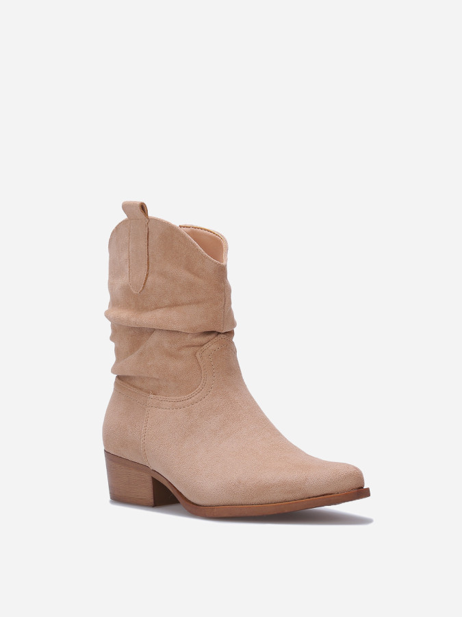 Bottines santiags froncées en suédine