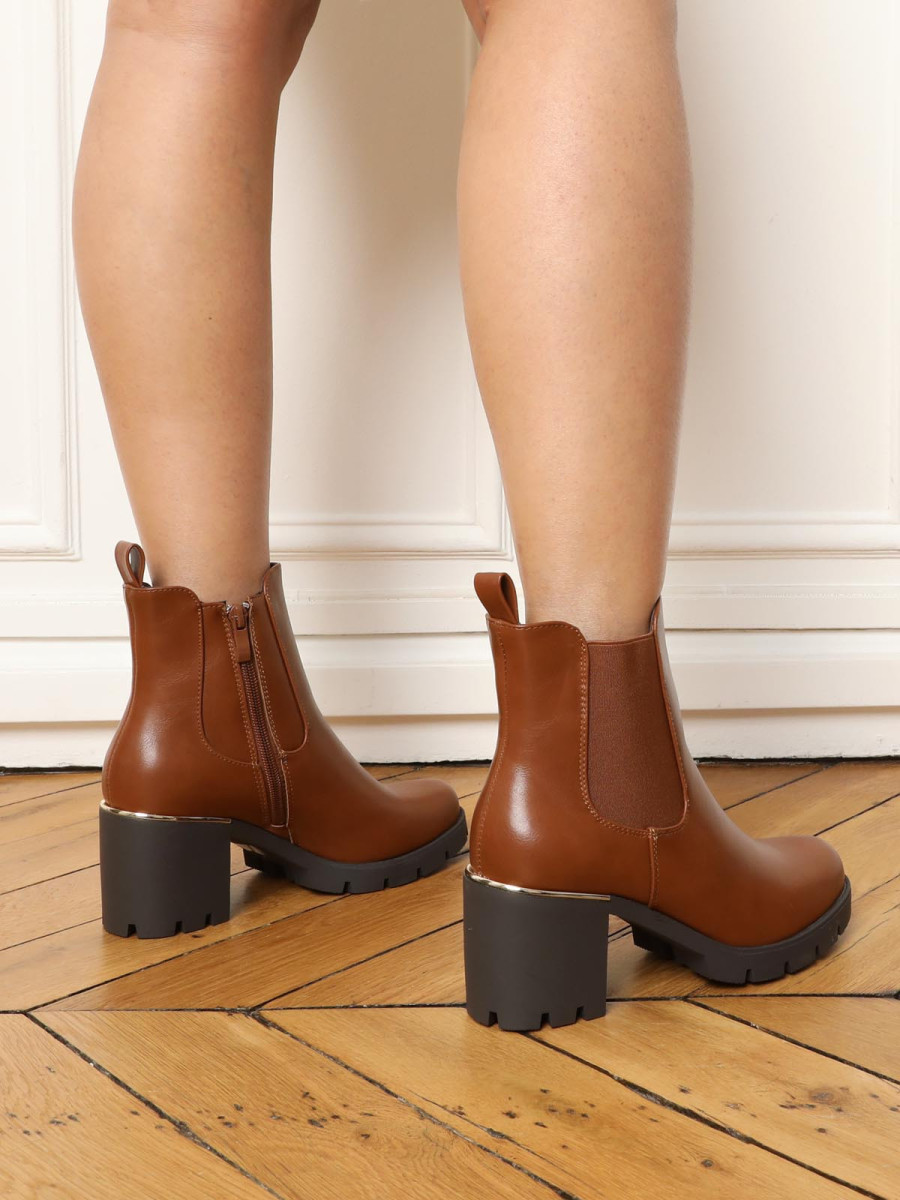 Bottines Chelsea Femme C'M PARIS - Similicuir, Talon Bas 3 Cm, Boucles Latérales, élastique Pour Enfiler Facilement