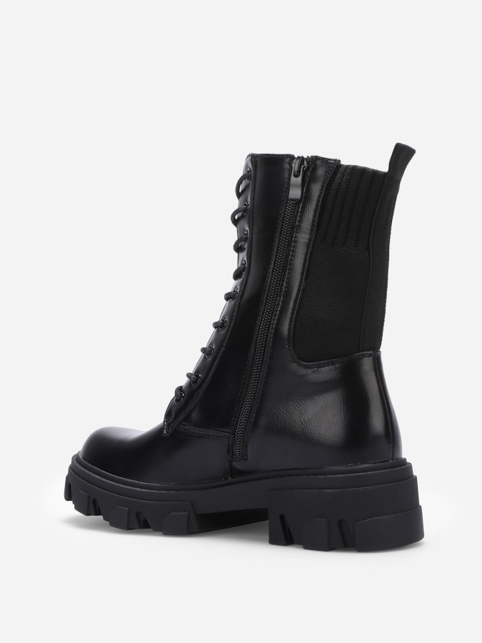 Bottines rangers en maille et simili