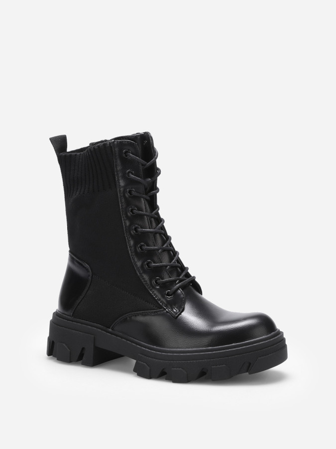 Bottines rangers en maille et simili