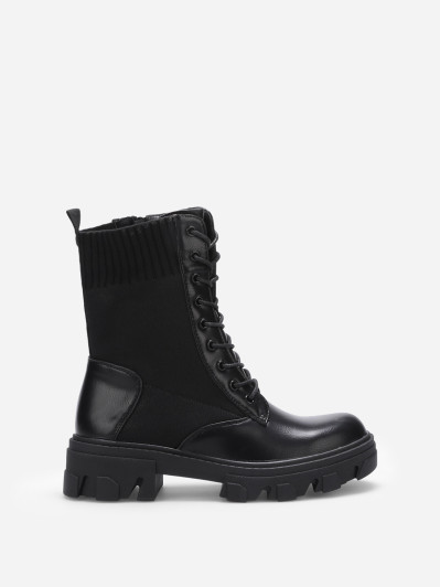 Bottines rangers en maille et simili