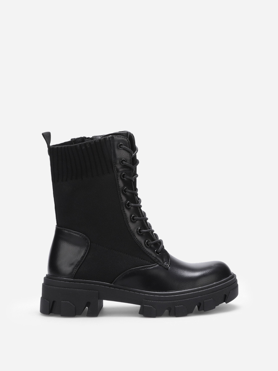 Bottines rangers en maille et simili