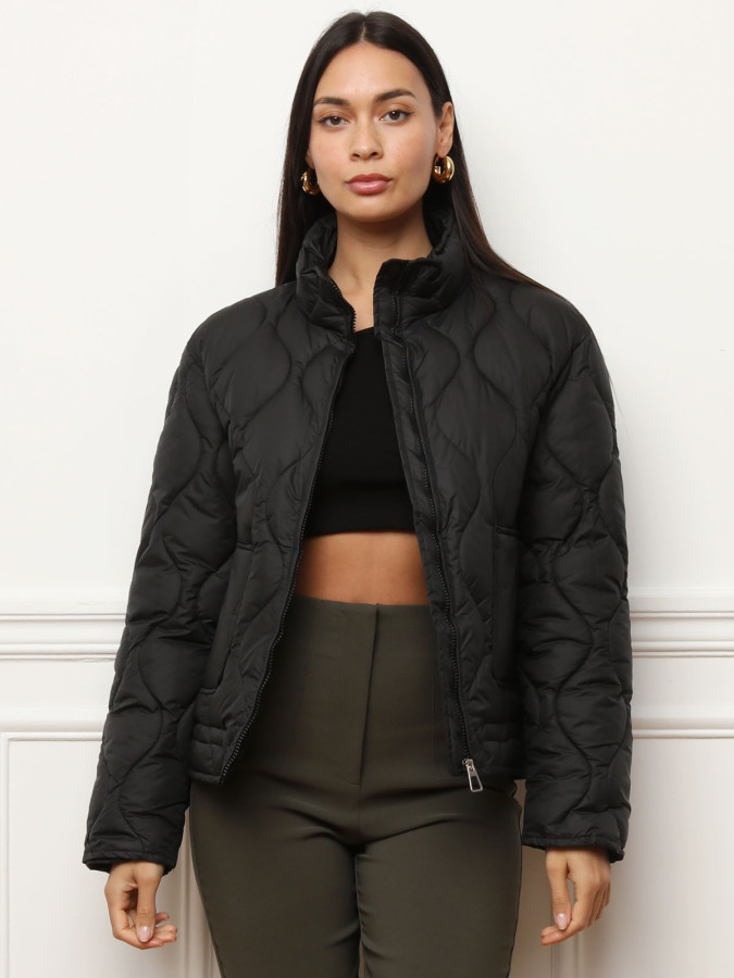 Doudoune zippée noire à poches