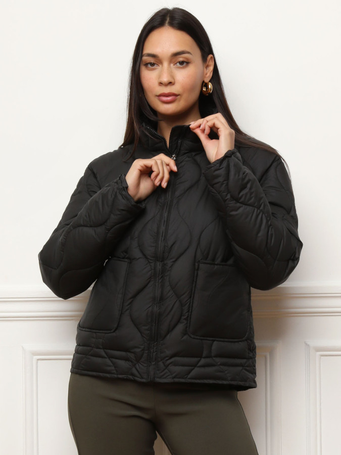Doudoune zippée noire à poches