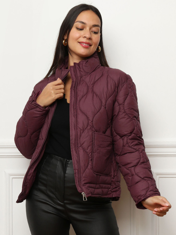 Doudoune zippée bordeaux à poches