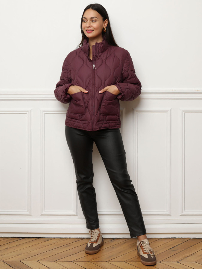Doudoune zippée bordeaux à poches