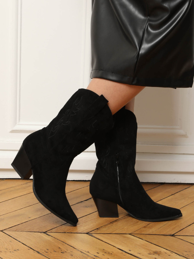 Santiags en suédine à motifs surpiqués