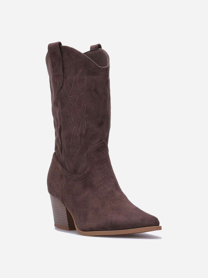 Santiags en suédine à motifs surpiqués