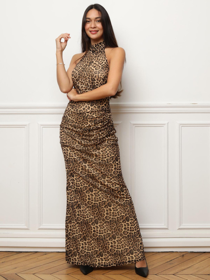 Robe dos nu à imprimé animal