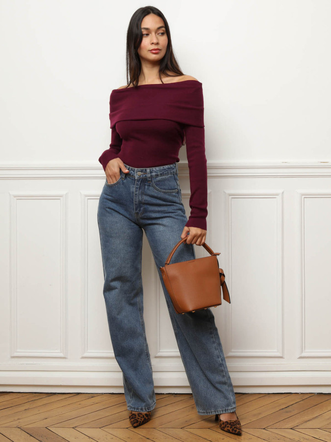 top à col bardot et manches longues