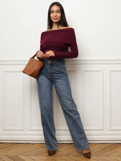 top à col bardot et manches longues