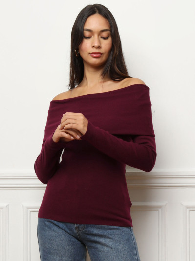 top à col bardot et manches longues