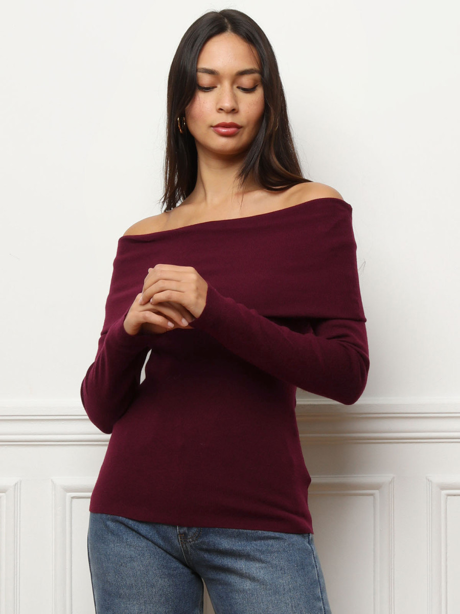 top à col bardot et manches longues