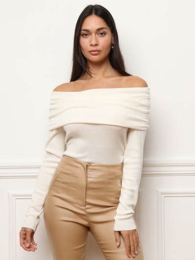 top à col bardot et manches longues