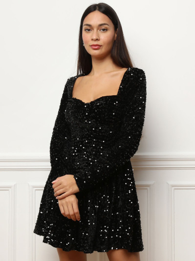Robe patineuse en velours à sequins