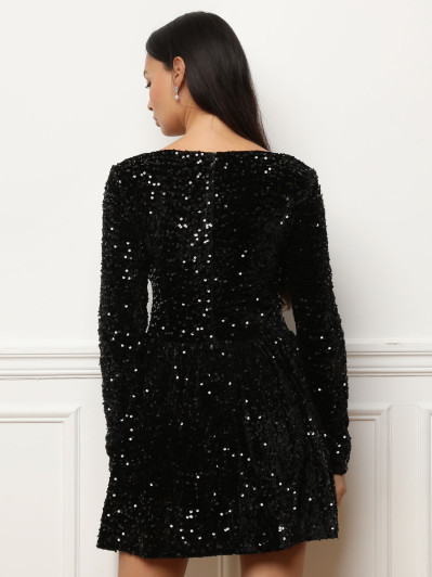Robe patineuse en velours à sequins