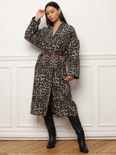 Veste longue fluide à imprimé animal