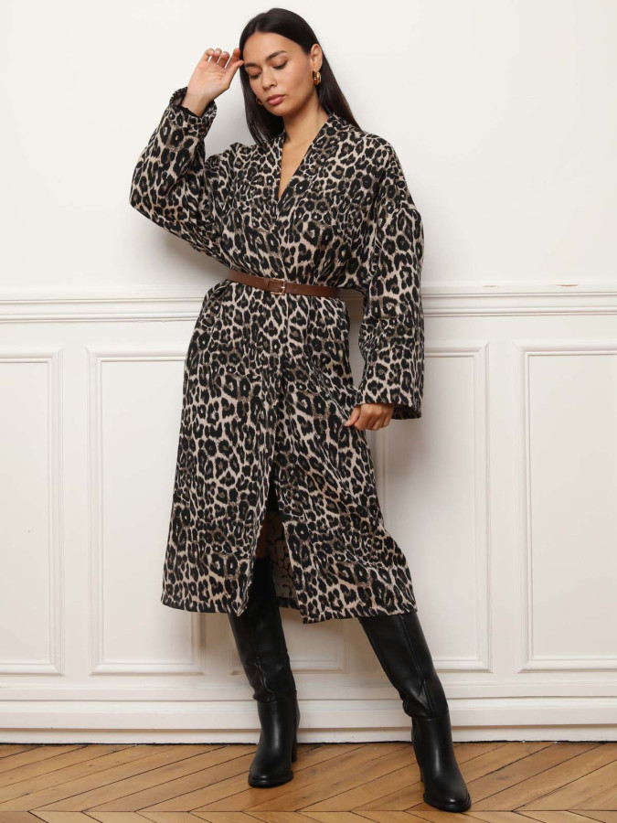 Veste longue fluide à imprimé animal