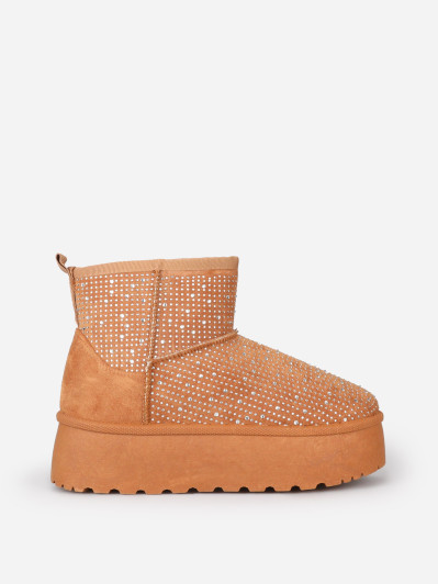 Boots fourrées à strass et plateforme