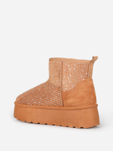 Boots fourrées à strass et plateforme