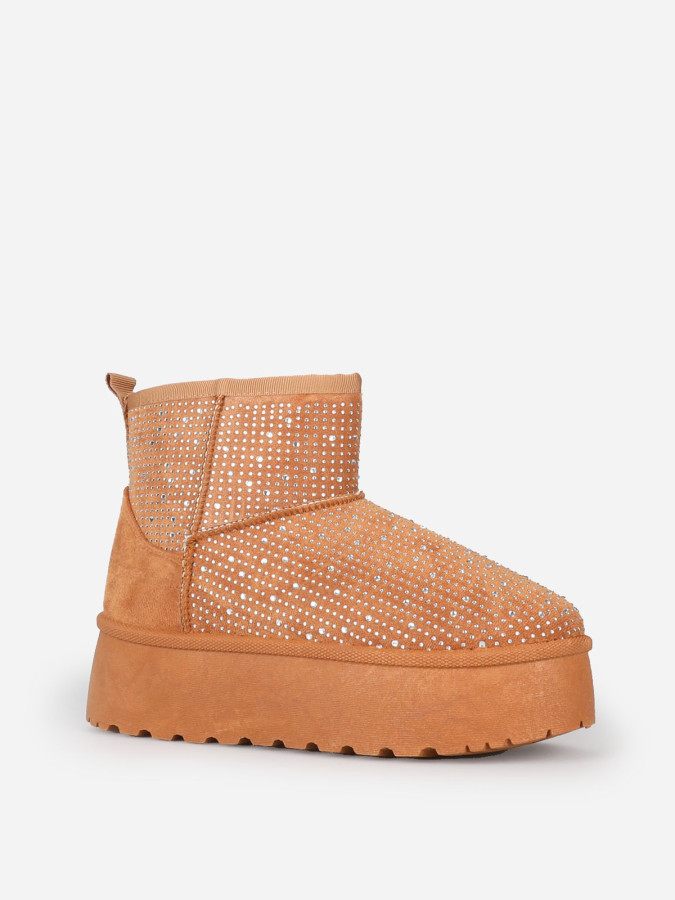 Boots fourrées à strass et plateforme