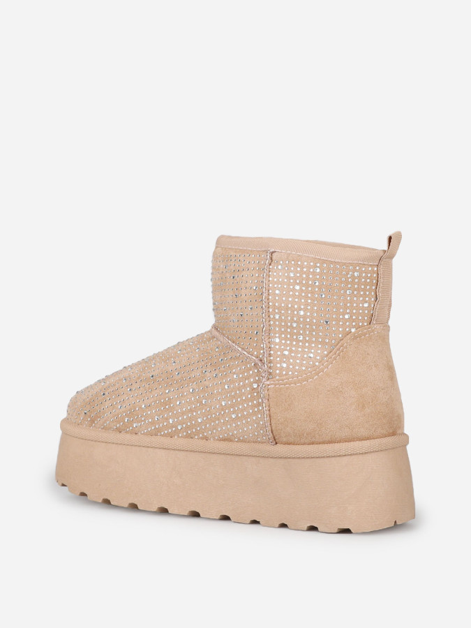 Boots fourrées à strass et plateforme