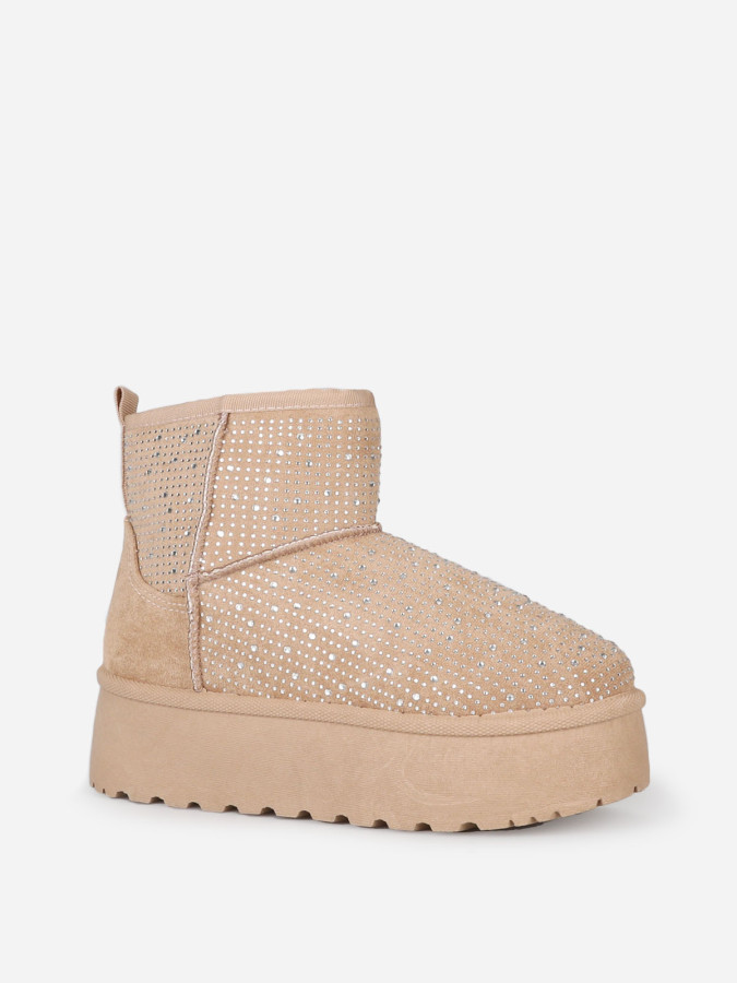 Boots fourrées à strass et plateforme