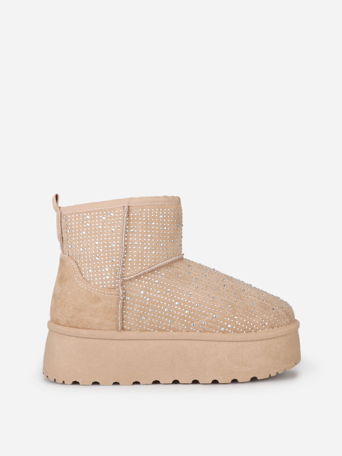 Boots fourrées à strass et plateforme