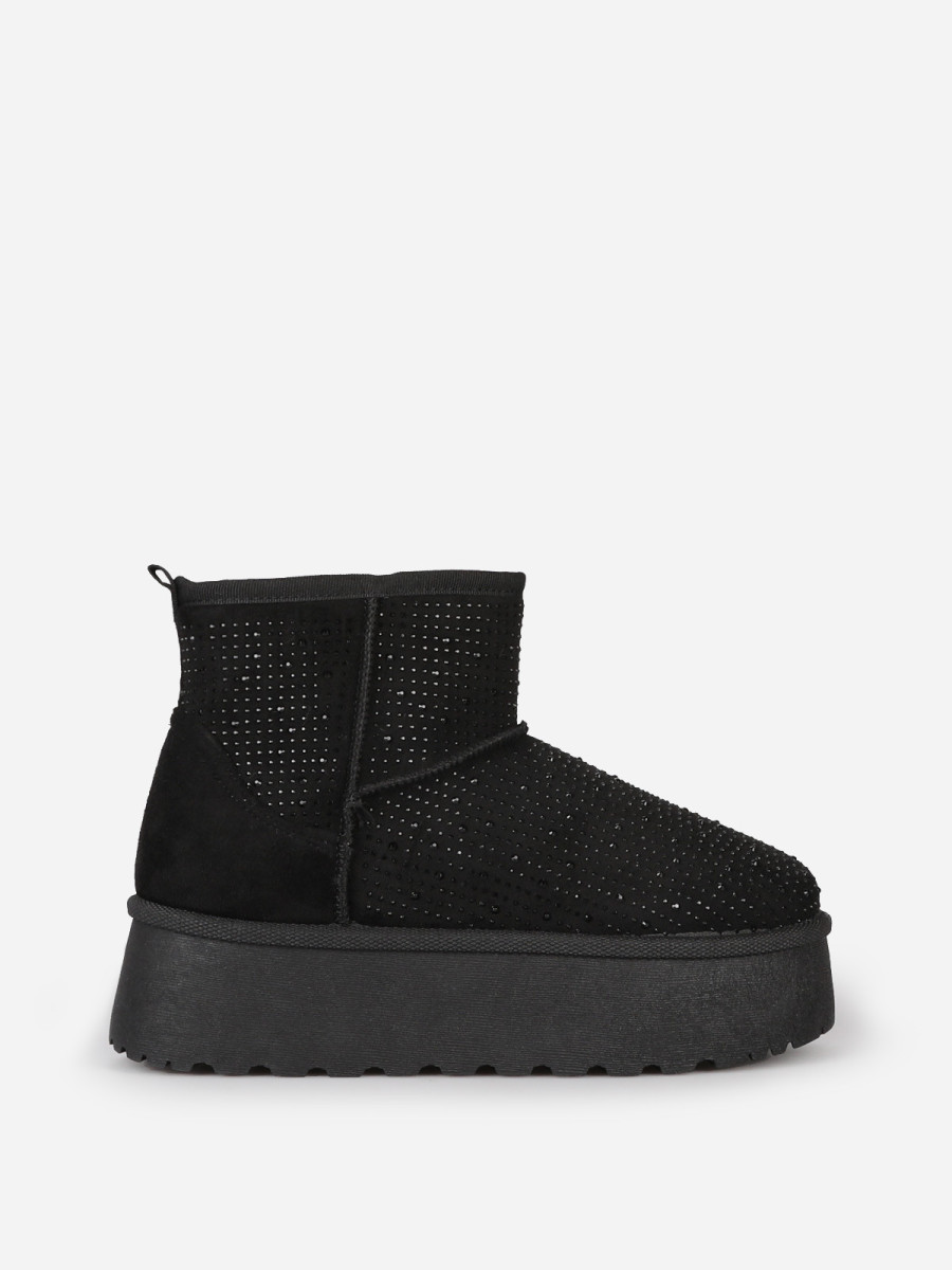 Boots fourrées à strass et plateforme