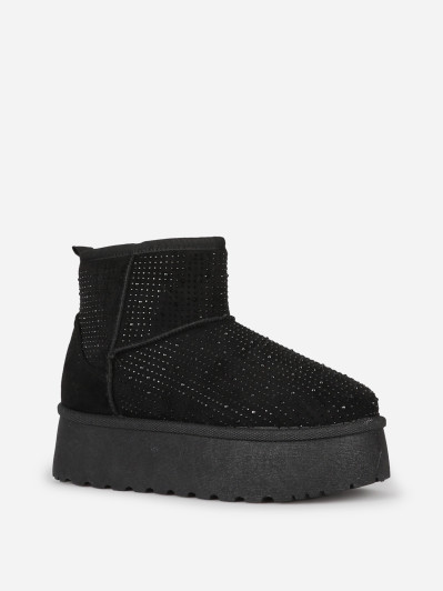 Boots fourrées à strass et plateforme
