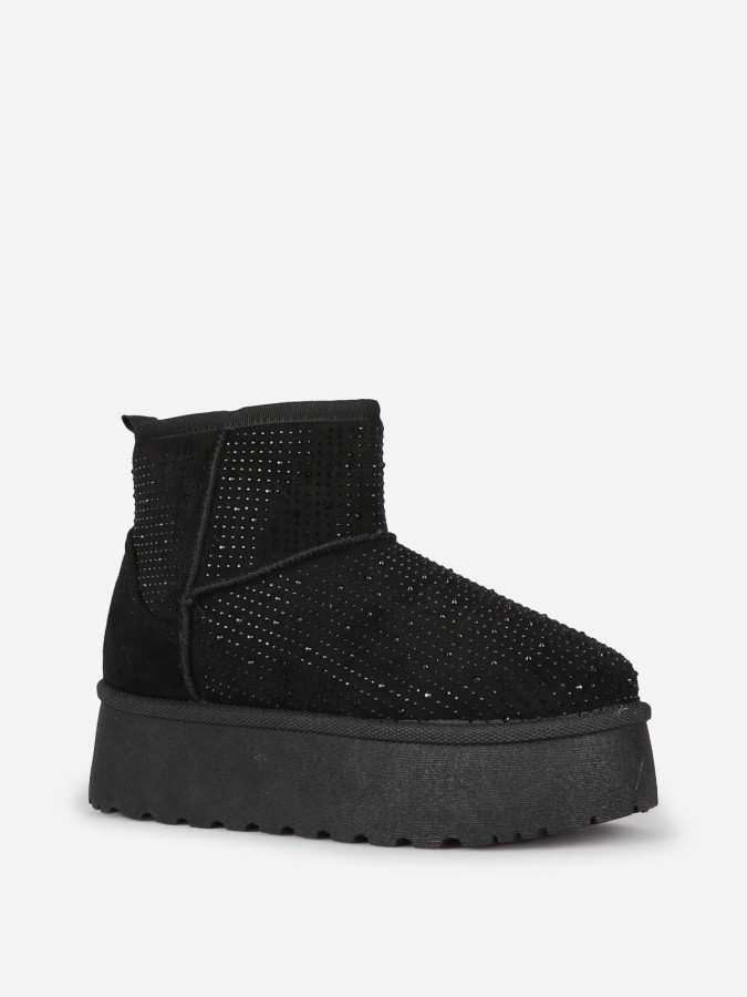 Boots fourrées à strass et plateforme