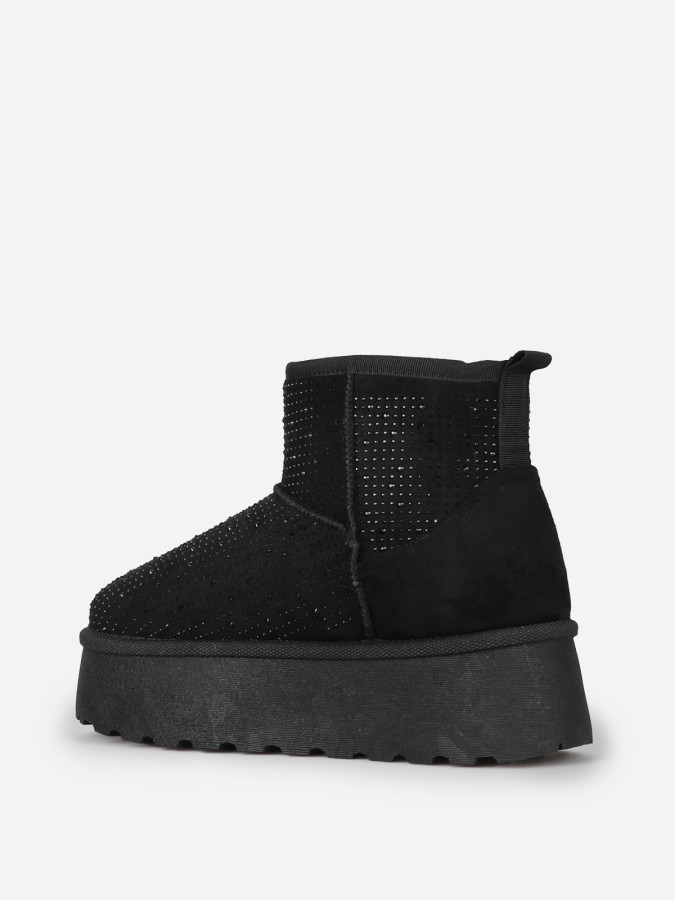 Boots fourrées à strass et plateforme