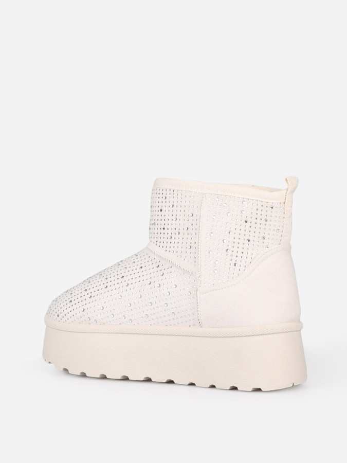 Boots fourrées à strass et plateforme