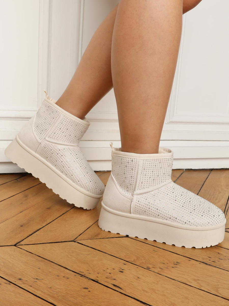 Boots fourrées à strass et plateforme