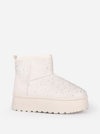 Boots fourrées à strass et plateforme