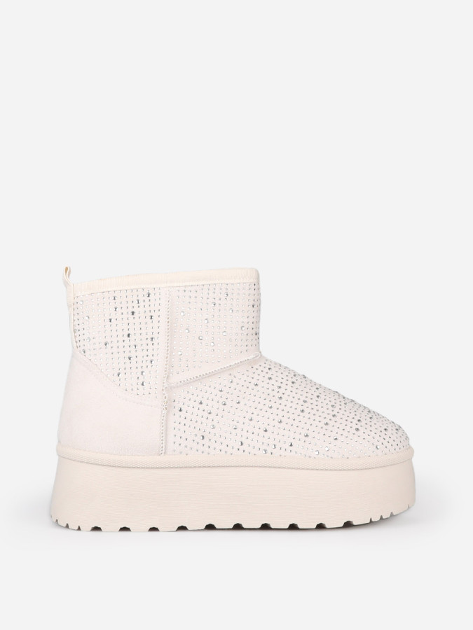 Boots fourrées à strass et plateforme