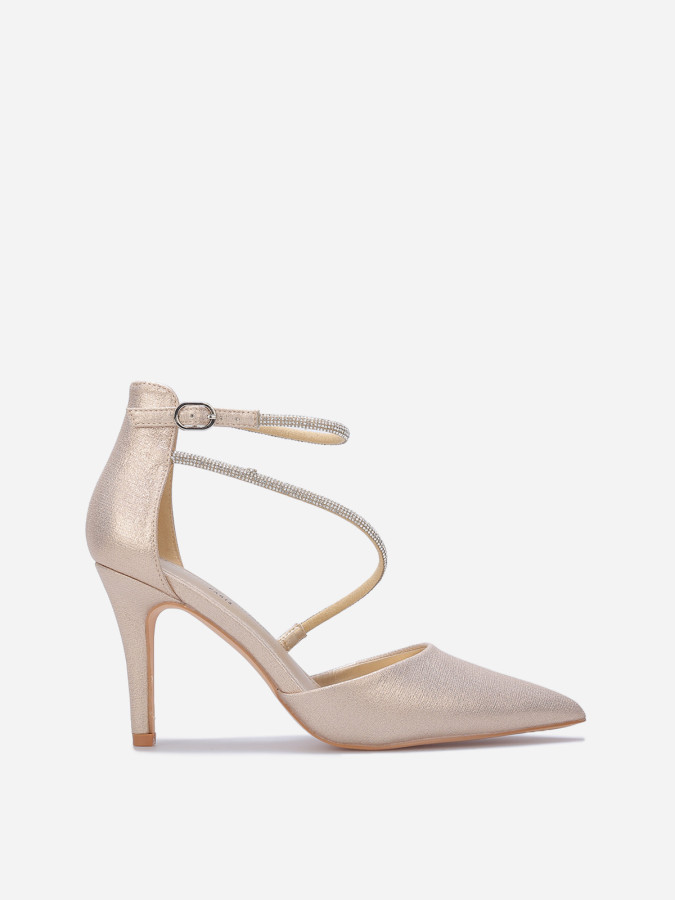 Escarpins métallisés à brides strassées