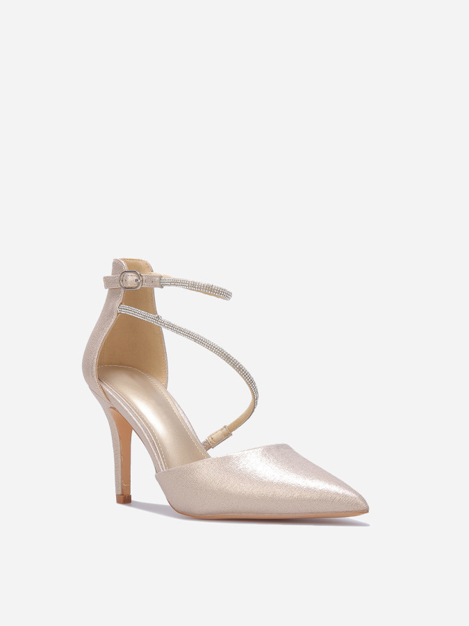 Escarpins métallisés à brides strassées