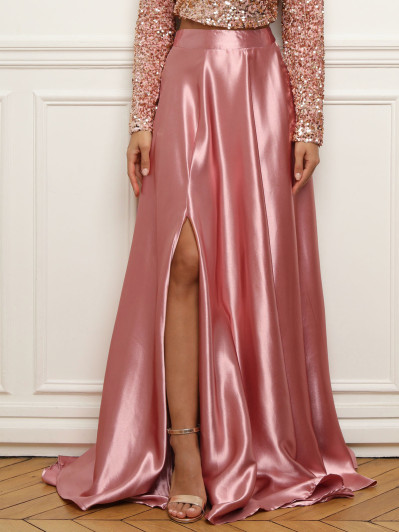 Jupe longue taille haute effet satiné