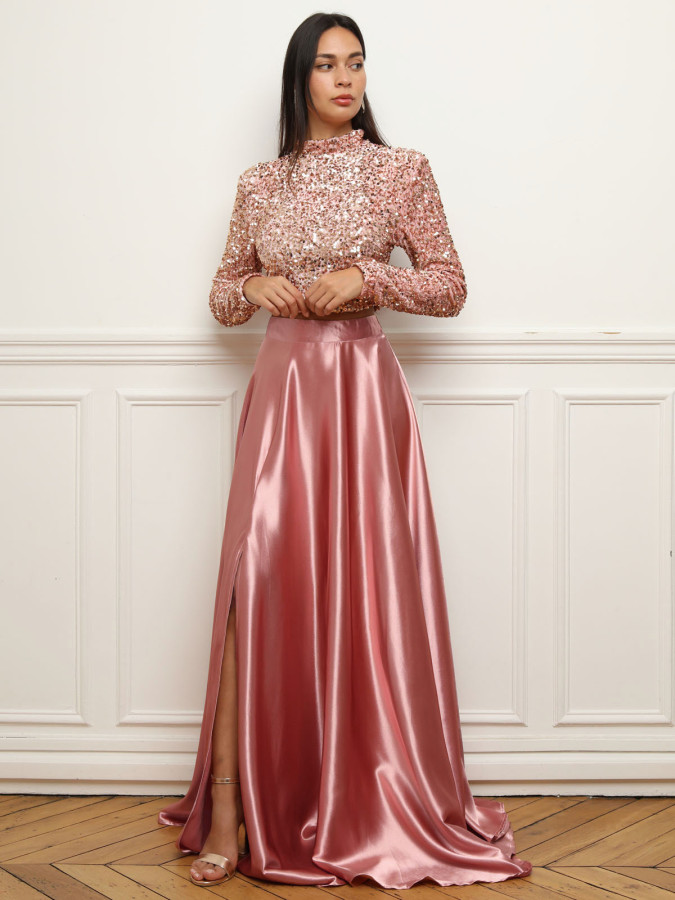 Jupe longue taille haute effet satiné
